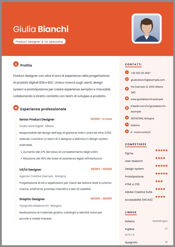Esempio di curriculum con il template Creativo