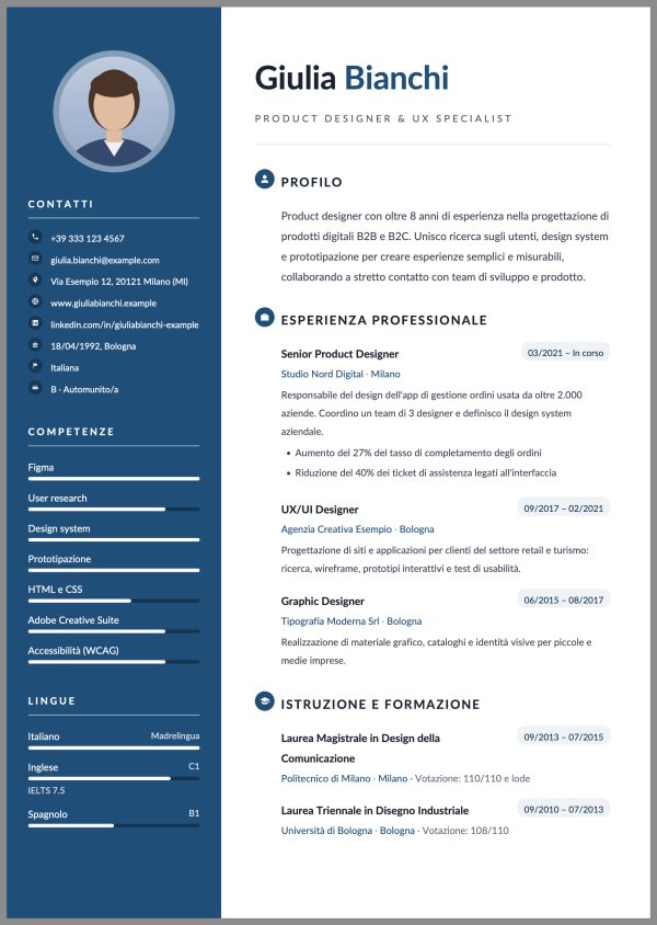 Esempio di curriculum con il template Moderno